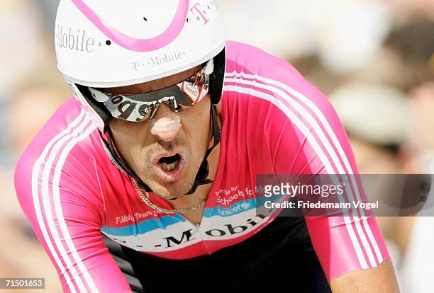 Andreas Kloeden of Germany and T-Mobile in action during Stage 19 time trial of the 93rd Tour de France between Le Creusot and Montceau-les-Mines on...