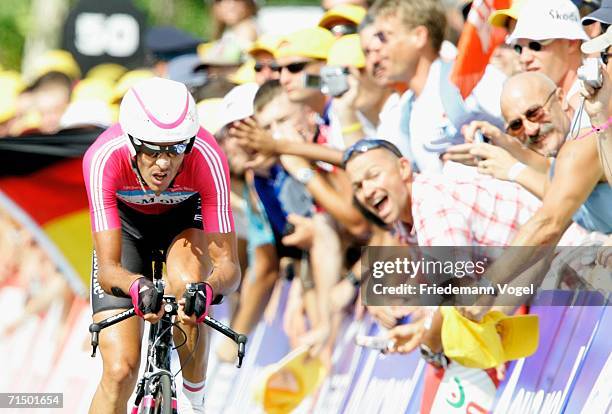 Andreas Kloeden of Germany and T-Mobile in action during Stage 19 time trial of the 93rd Tour de France between Le Creusot and Montceau-les-Mines on...