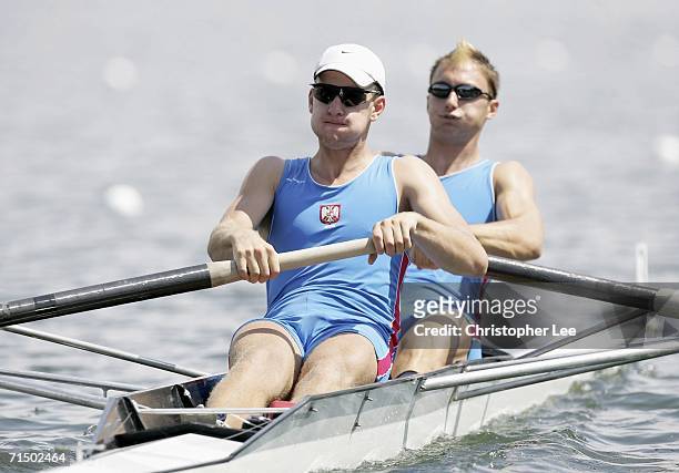 Jovan Popovic and Marko Marjanovic of Serbia and Montenegro in action during the Senior B Men's Pairs during the FISA Under 23 World Rowing...