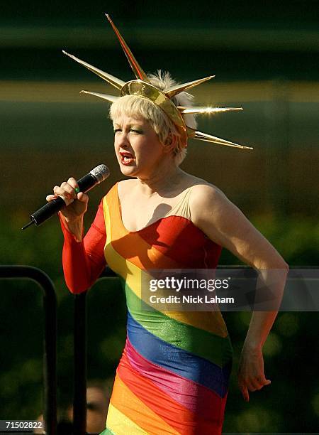 Cyndi Lauper performs during the Closing Ceremony of the Gay Games VII at Wrigley Field on July 22, 2006 in Chicago, Illinois.