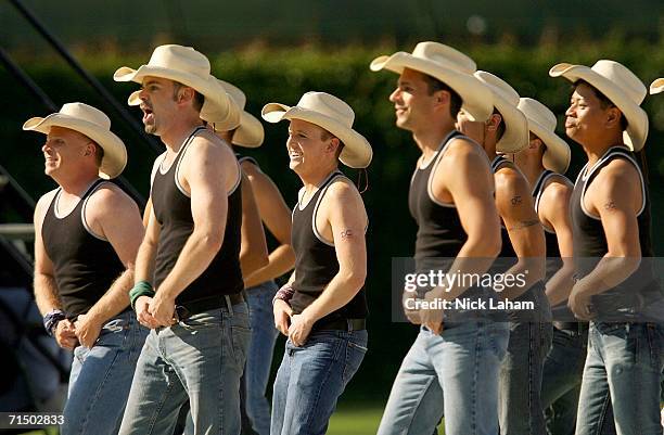 Performers participate during the Closing Ceremony of the Gay Games VII at Wrigley Field on July 22, 2006 in Chicago, Illinois.