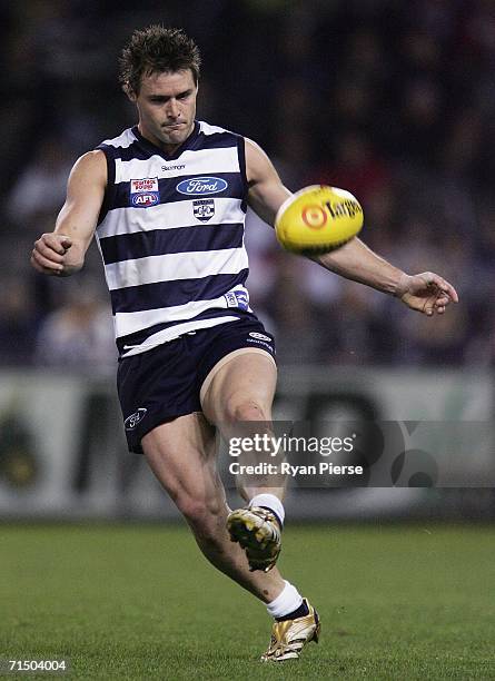 Josh Hunt of the Cats in action during the round sixteen AFL match between the Geelong Cats and the Western Bulldogs at the Telstra Dome July 23,...