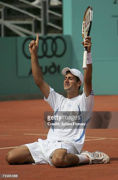Novak Djokovic of Serbia & Montenegro celebrates at match point after defeating Nicolas Massu of Chile in straight sets in the final during the Dutch...