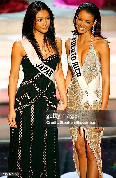 Miss Japan Kurara Chibana and Miss Puerto Rico Zuleyka Rivera Mendoza wait to hear who will be named Miss Universe during the Miss Universe 2006...