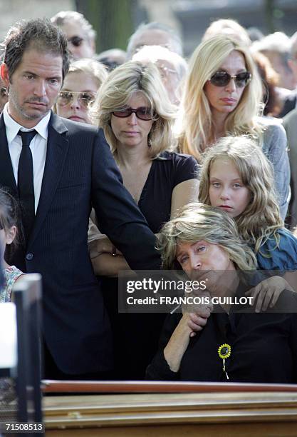 French film director Gerard Oury's relatives, his daughter Daniele Thompson and her son Christopher Thompson, attend Oury's Funeral, 24 July 2006 at...