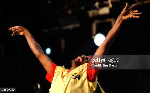 Jamaican reggae singer Jimmy Cliff performs on the main stage during the second day of the Volvic Lovebox Weekender held in Victoria Park on July 23,...
