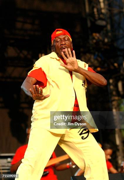 Jamaican reggae singer Jimmy Cliff performs on the main stage during the second day of the Volvic Lovebox Weekender held in Victoria Park on July 23,...