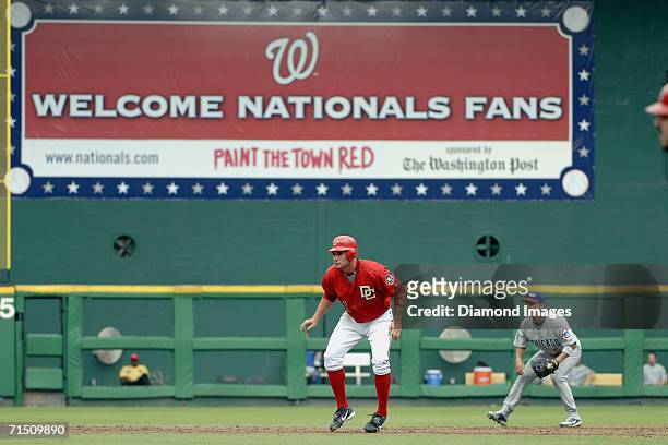 Thirdbaseman Ryan Zimmerman, of the Washington Nationals, takes his lead off secondbase during a game on July 23, 2006 against the Chicago Cubs at...