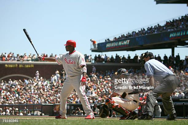 Ryan Howard of the Philadelphia Phillies bats during the game against the San Francisco Giants at AT&T Park in San Francisco, California on July 16,...
