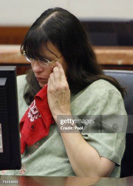 Andrea Yates weeps during closing arguments in her retrial July 24, 2006 in Houston, Texas. Yates' 2002 capital murder conviction for drowning her...