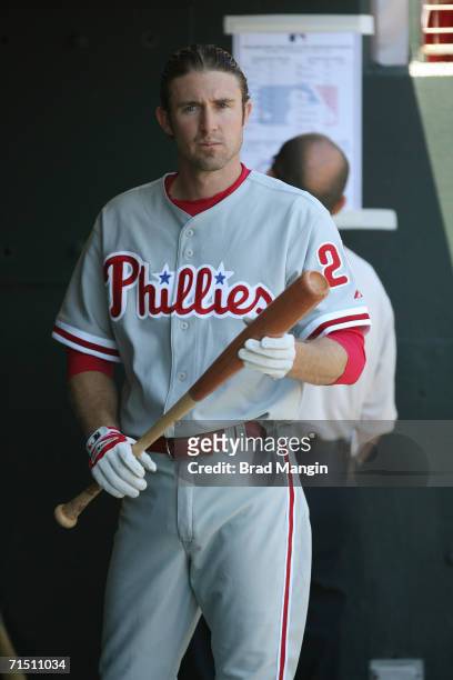 Chase Utley of the Philadelphia Phillies prepares to play before the game against the San Francisco Giants at AT&T Park in San Francisco, California...