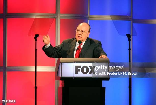 Chairman & CEO, FOX News Roger Ailes from "Fox News" speaks onstage during the 2006 Summer Television Critics Association Press Tour for the FOX...