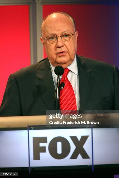 Chairman & CEO, FOX News Roger Ailes from "Fox News" speaks onstage during the 2006 Summer Television Critics Association Press Tour for the FOX...