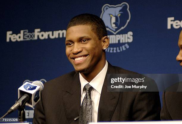 Rudy Gay, the Memphis Grizzlies' new Draft pick speaks to the media at the FedExForum July 25, 2006 in Memphis, Tennessee. NOTE TO USER: User...