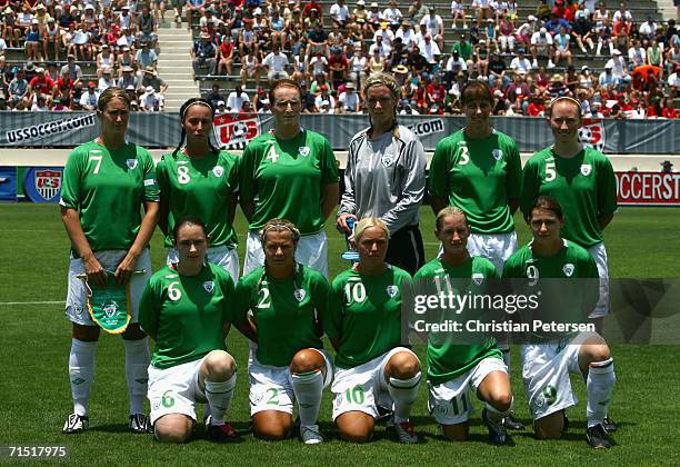 Memebers of Team Ireland Ciara Grant, Denise Thomas, Delores Deasley, goalkeeper Emma Byrne, Sharon Boyle, Alisha Moran Sonya Hughes, Elaine...