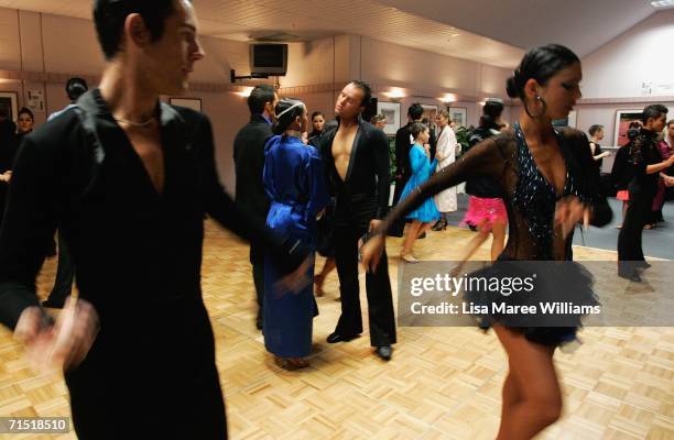 Lauren McFarlane and Michael Hemera discuss dance moves in the marshalling area at the 2006 FATD National Capital Dancesport Championships June 25,...