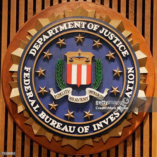The Federal Bureau of Investigation seal is shown at the FBI Headquarters July 26, 2006 in Washington, DC. FBI Director Robert Mueller announced...