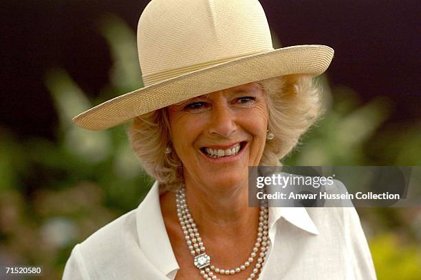 Camilla, Duchess of Cornwall smiles while visiting the Sandringham Flower Show on July 26, 2006 in Sandringham, Norfolk, England.