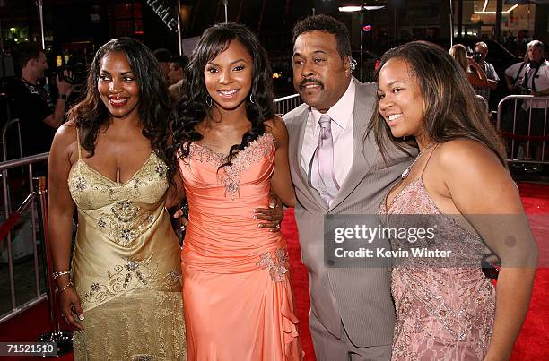 Actress Ashanti arrives with her family mother Tina, father Ken-kaide and sister Shia Douglas at the premiere of 20th Century Fox's "John Tucker Must...