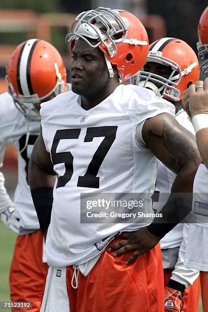 LeCharles Bentley of the Cleveland Browns during training camp on July 26, 2006 at the Cleveland Browns Training and Administrative Complex in Berea,...