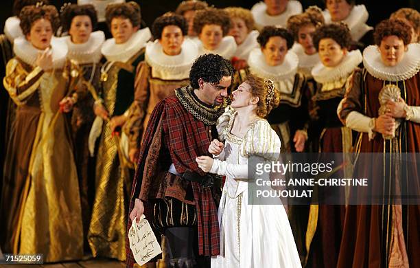 Rolando Villazon and Patrizia Ciofi perform in "Lucia di Lammermoor", a three-act opera by Donizetti directed by Paul-Emile Fourny and Marco...