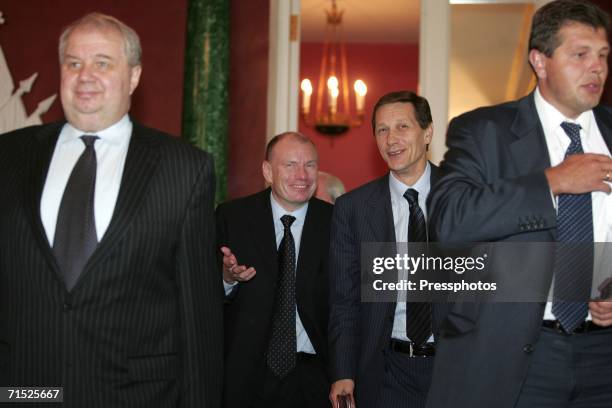 Vladimir Potanin head of InterRos Holding Company and Russian Deputy Prime Minister Alexander Zhukov during Venezuelan President Hugo Chavez's visit...