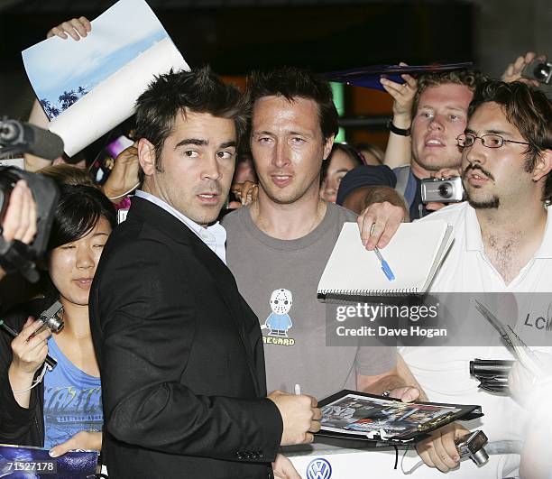 Actor Colin Farrell meets fans at the European premiere of "Miami Vice" at Odeon Leicester Square on July 27, 2006 in London, England.