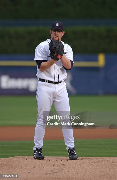 Pitcher Nate Robertson of the Detroit Tigers stares in for a sign on June 27, 2006 as the Detroit Tigers defeat the Houston Astros 4-0 at Comerica...