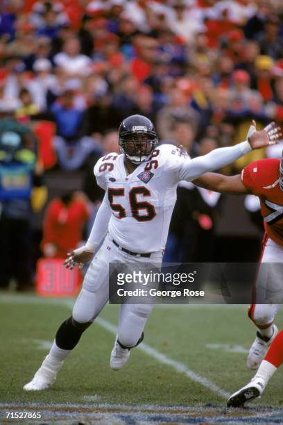 Defensive end Chris Doleman of the Atlanta Falcons is shown during a game against the San Francisco 49ers at Candlestick Park on December 4, 1994 in...