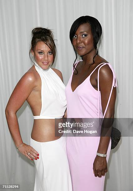 Liberty X singers Michelle Heaton and Kelli Young arrive at the after party following the European premiere of "Miami Vice" at Sanderson Hotel on...