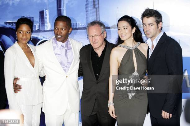 Actors Naomie Harris and Jamie Foxx, director Michael Mann and actors Gong Li and Colin Farrell arrive at the European premiere of "Miami Vice" at...