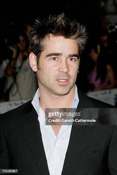 Actor Colin Farrell arrives at the European premiere of "Miami Vice" held at the Odeon Leicester Square on July 27, 2006 in London, England.