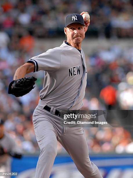 Pitcher Randy Johnson, of the New York Yankees, throws a pitch during a game on June 3, 2006 against the Baltimore Orioles at Camden Yards in...