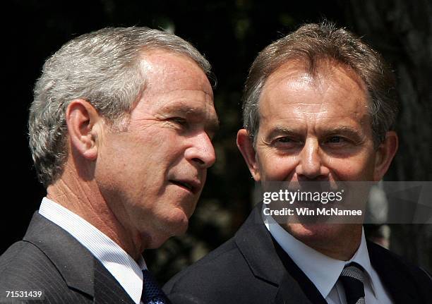 George W Bush And Tony Blair Meet In Washington Photos and Premium High
