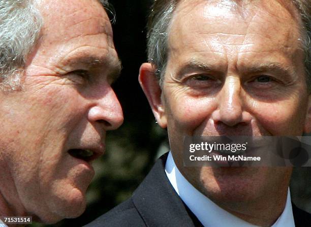 George W Bush And Tony Blair Meet In Washington Photos and Premium High