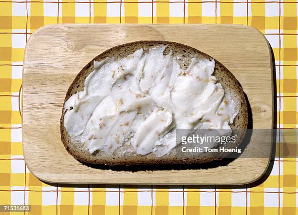 slice of bread with lard, close-up - lard stock pictures, royalty-free photos & images