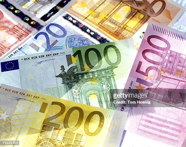 euro notes, close-up - two hundred euro banknote stock pictures, royalty-free photos & images