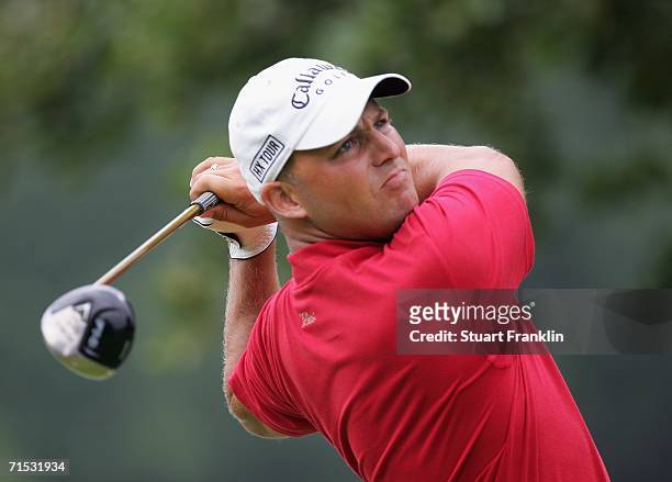 Niclas Fasth of Sweden plays his tee shot on the 13th hole during the second round of The Deutsche Bank Players Championship of Europe at Gut Kaden...