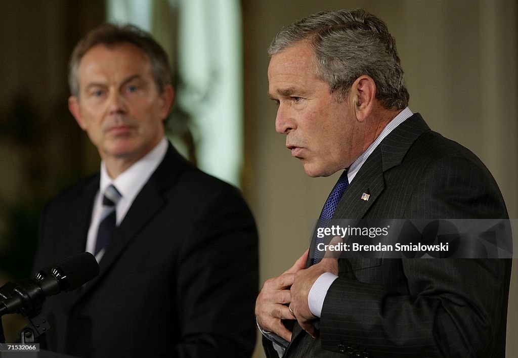 George Bush And Tony Blair Meet At White House