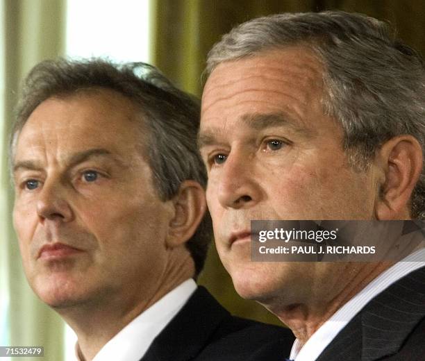 George W Bush And Tony Blair Meet In Washington Photos and Premium High