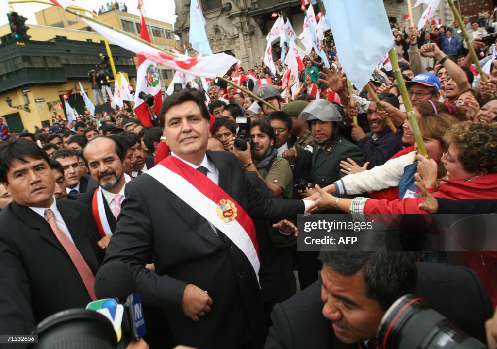 Newly Peru's President Alan Garcia waves