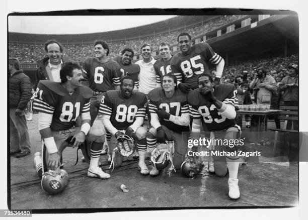 Russ Francis, Freddie Solomon, Dwight Clark, Ronaldo Nehemiah. : Assistant coach Paul Hackett, Matt Cavanaugh, Earl Cooper, scout Billy Wilson, Joe...