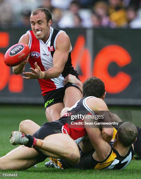 Fraser Gehrig for St Kilda in action during the round 17 AFL match between the St Kilda Saints and the Richmond Tigers at the Melbourne Cricket...