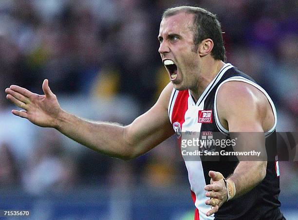 Fraser Gehrig for St Kilda reacts during the round 17 AFL match between the St Kilda Saints and the Richmond Tigers at the Melbourne Cricket Ground...