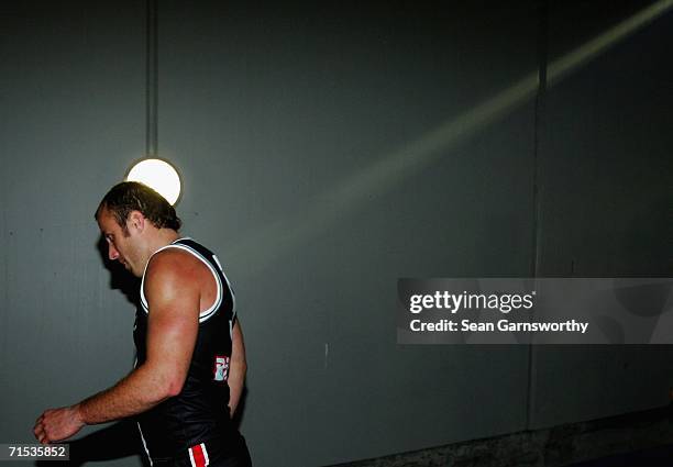 Fraser Gehrig for St Kilda returns to the rooms after victory in the round 17 AFL match between the St Kilda Saints and the Richmond Tigers at the...