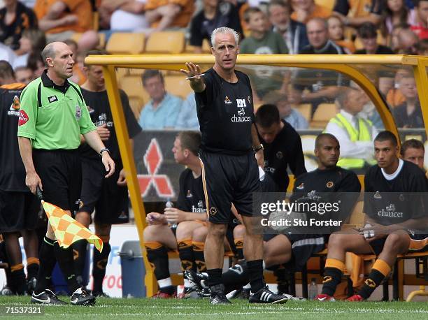 Wolves manager Mick McCarthy makes a point during the Pre-season friendly match between Wolverhampton Wanderers and Aston Villa at Molineux on July...