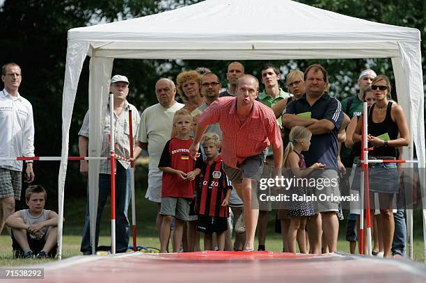 Man spits a cherry pit during the World Championship on July 29, 2006 in Dueren, Germany. Eighty participants competed in the 32rd Cherry Pit...