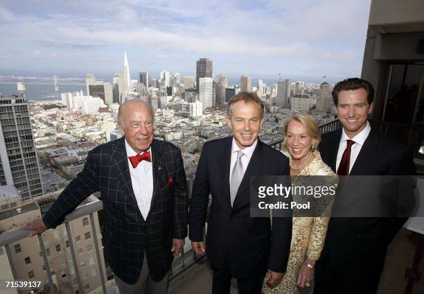 British Prime Minister Tony Blair stands with George Schultz , former U.S. Secretary of State and his wife Charlotte and San Francisco Mayor Gavin...