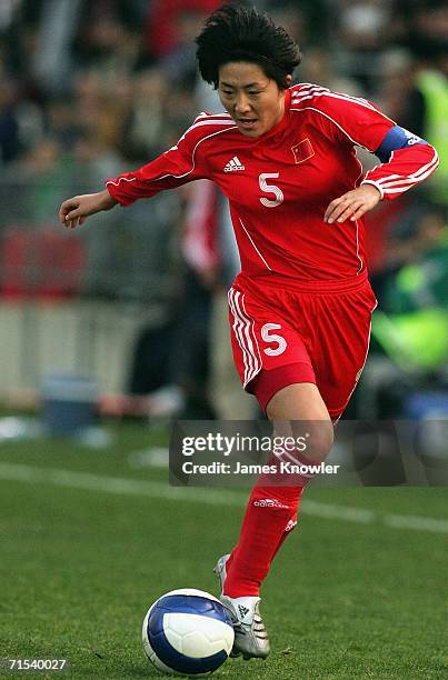 Wei Pu of China in action during the AFC Women's Asian Cup final match between Australia and China at Hindmarsh Stadium on July 30, 2006 in Adelaide,...