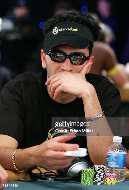 Poker player Antonio "The Magician" Esfandiari folds as he competes on the third day of the first round of the World Series of Poker no-limit Texas...
